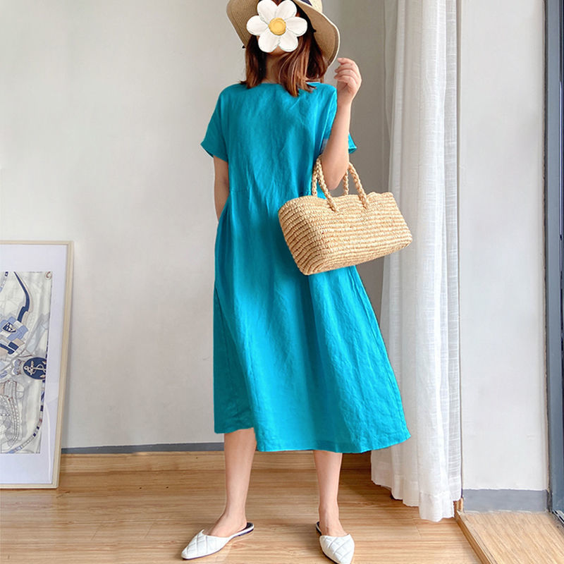 Simple Literary Fan Loose Slim Dress - Amazhona 