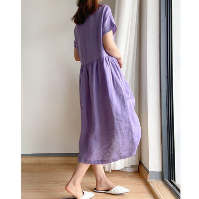 Simple Literary Fan Loose Slim Dress - Amazhona 