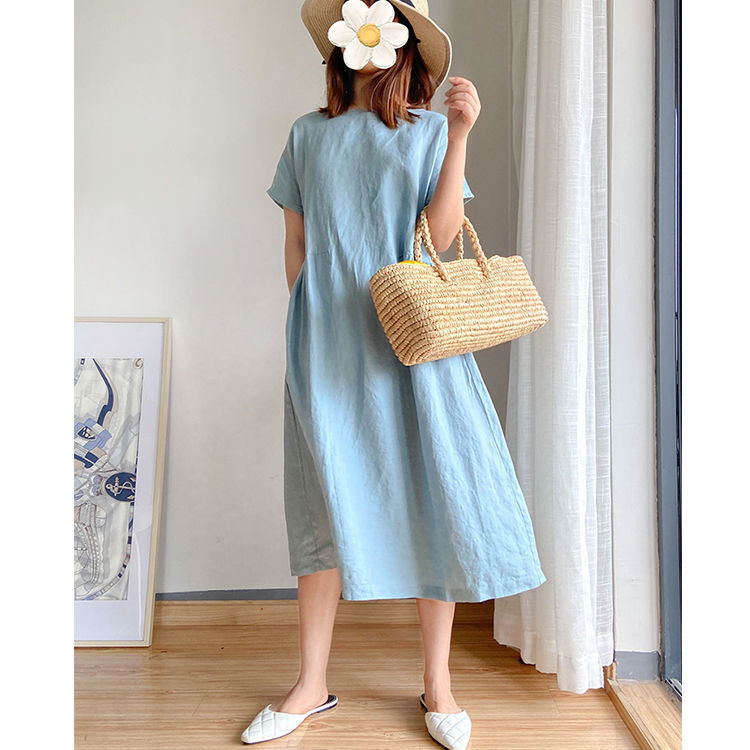 Simple Literary Fan Loose Slim Dress - Amazhona 