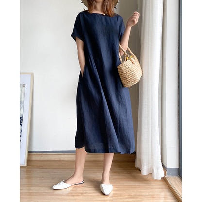 Simple Literary Fan Loose Slim Dress - Amazhona 