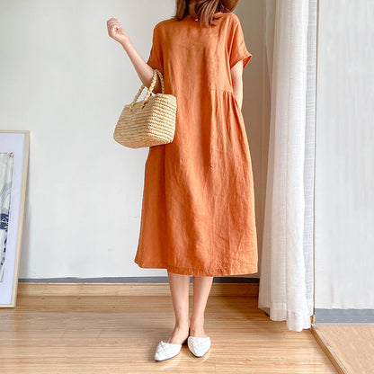 Simple Literary Fan Loose Slim Dress - Amazhona 