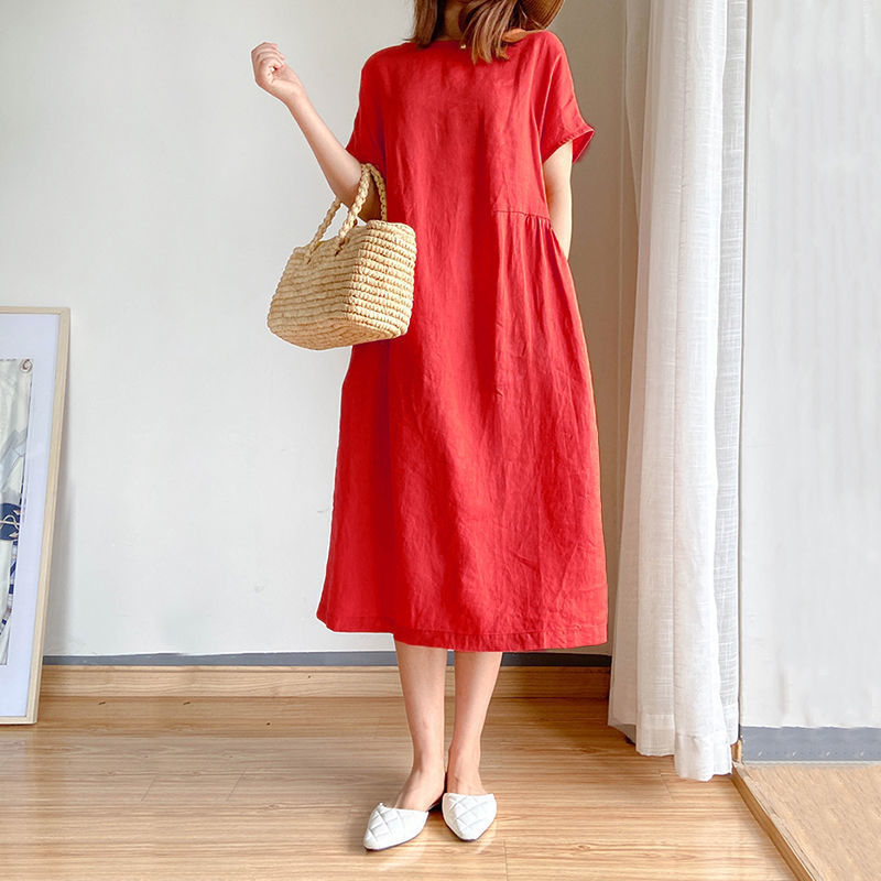 Simple Literary Fan Loose Slim Dress - Amazhona 