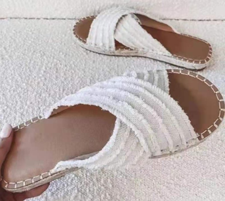 Flat Toe Tassel Plus Size Sandals Women One Word Flat Cross Slippers Women - Amazhona 