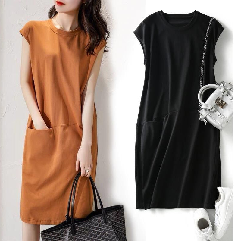 Slim solid color T-shirt dress - Amazhona 