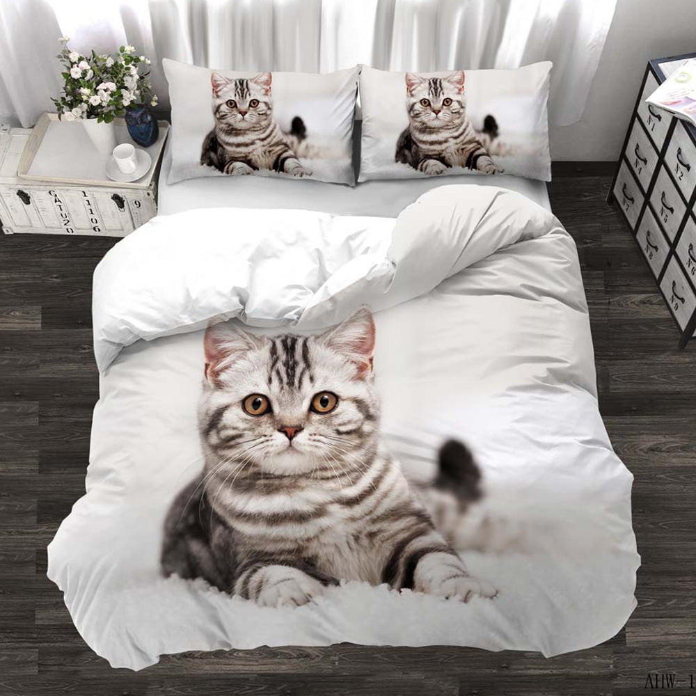 Three-piece Animal Cat and Dog Realistic Quilt Cover - Amazhona 