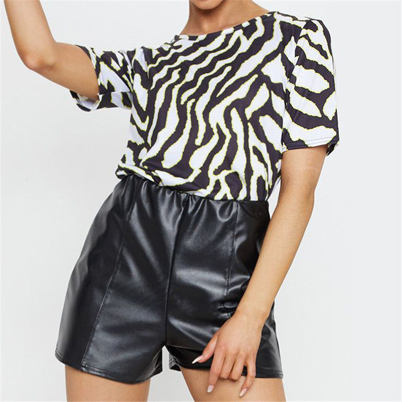 Striped print casual round neck short sleeves - Amazhona 