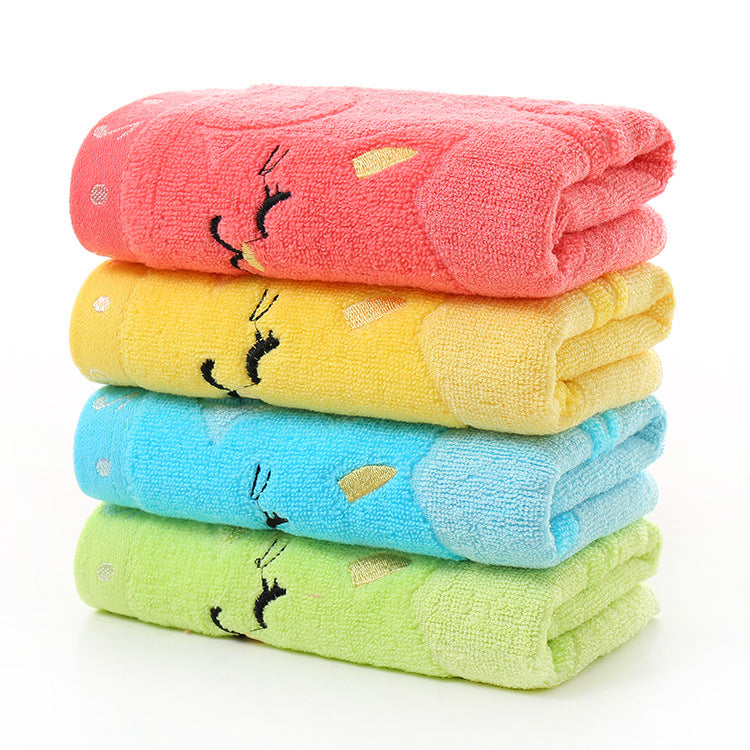 Bamboo Fiber Children's Jacquard Embroidery Notes Cat Small Towel - Amazhona 