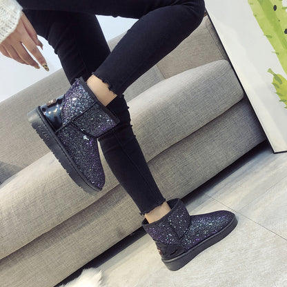 Sequined Flat Snow Boots - Amazhona 