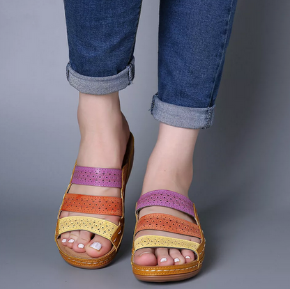 Large Size Women Hollow Out Rainbow Stitching Slippers - Amazhona 