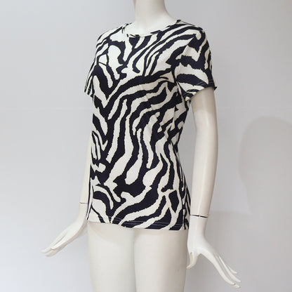 Striped print casual round neck short sleeves - Amazhona 