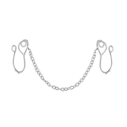 1PCS Fake Piercing Nose Cuff Chain Stainless Steel Heart Fake Nose Ring With Chain Piercing Nariz Fake Nose Cuff Clip On Jewelry - Amazhona 