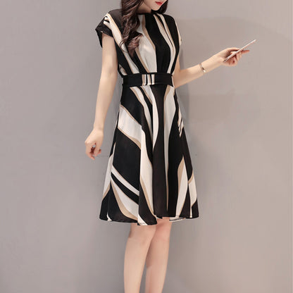 Female Slim Temperament Round Neck A-line Skirt - Amazhona 