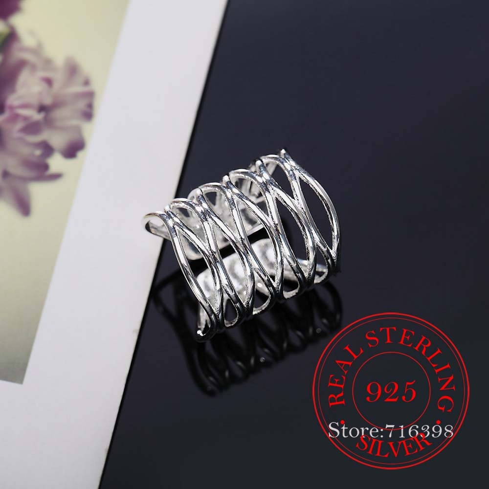 2020 New Retro Antique Open Weave Finger Ring Real 925 Sterling Silver Thumb Rings for Women Ladies Fashion Bohemian Jewelry - Amazhona 