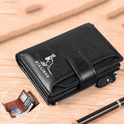 2021 Fashion Men's Coin Purse Wallet RFID Blocking Man Leather Wallet Zipper Business Card Holder ID Money Bag Wallet Male - Amazhona 