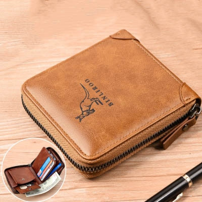 2021 Fashion Men's Coin Purse Wallet RFID Blocking Man Leather Wallet Zipper Business Card Holder ID Money Bag Wallet Male - Amazhona 