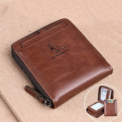 2021 Fashion Men's Coin Purse Wallet RFID Blocking Man Leather Wallet Zipper Business Card Holder ID Money Bag Wallet Male - Amazhona 