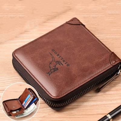 2021 Fashion Men's Coin Purse Wallet RFID Blocking Man Leather Wallet Zipper Business Card Holder ID Money Bag Wallet Male - Amazhona 