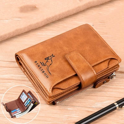 2021 Fashion Men's Coin Purse Wallet RFID Blocking Man Leather Wallet Zipper Business Card Holder ID Money Bag Wallet Male - Amazhona 