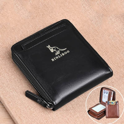 2021 Fashion Men's Coin Purse Wallet RFID Blocking Man Leather Wallet Zipper Business Card Holder ID Money Bag Wallet Male - Amazhona 