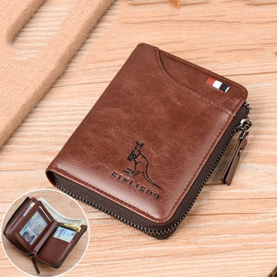 2021 Fashion Men's Coin Purse Wallet RFID Blocking Man Leather Wallet Zipper Business Card Holder ID Money Bag Wallet Male - Amazhona 