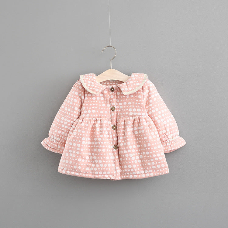 2021 New Autumn And Winter Dress Female Children With Korean Female Baby Princess Dress Baby Cashmere Thickened Dot Skirt - Amazhona 