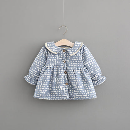 2021 New Autumn And Winter Dress Female Children With Korean Female Baby Princess Dress Baby Cashmere Thickened Dot Skirt - Amazhona 