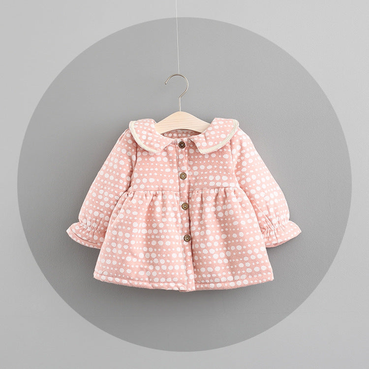 2021 New Autumn And Winter Dress Female Children With Korean Female Baby Princess Dress Baby Cashmere Thickened Dot Skirt - Amazhona 