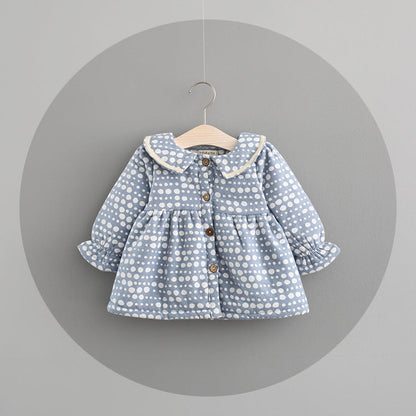 2021 New Autumn And Winter Dress Female Children With Korean Female Baby Princess Dress Baby Cashmere Thickened Dot Skirt - Amazhona 