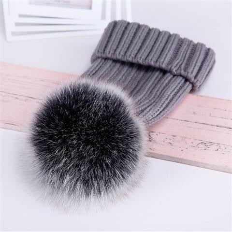 2021 New natural fur pom pom hat fashion winter hat girl wofor men warm beanies High quality fox fur hat - Amazhona 