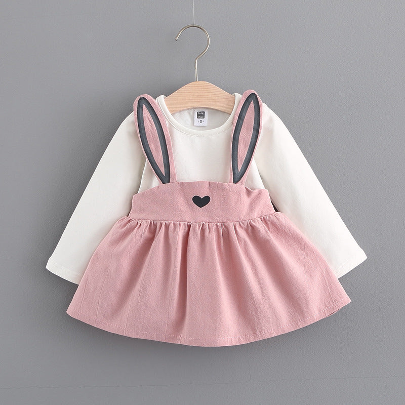 2021 autumn new Korean children's clothing, girls cute rabbit dress, baby baby princess dress 916 - Amazhona 