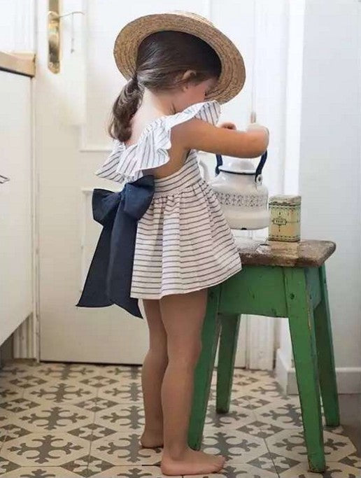 2021ins explodes, baby girl, baby stripe dress, shorts suit, princess skirt, big bow knot - Amazhona 