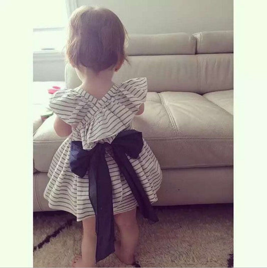 2021ins explodes, baby girl, baby stripe dress, shorts suit, princess skirt, big bow knot - Amazhona 