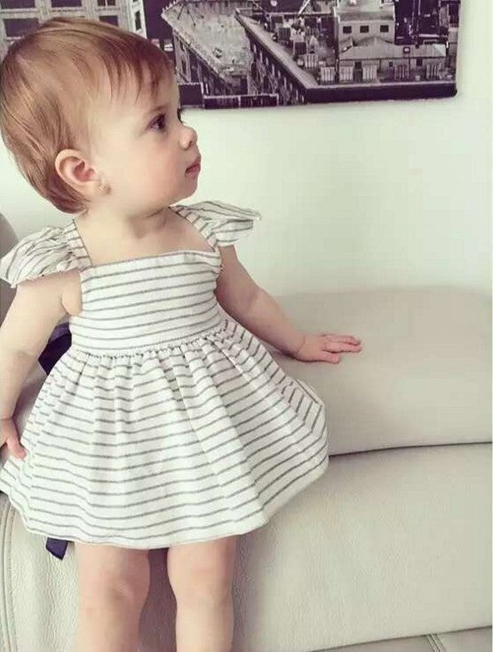 2021ins explodes, baby girl, baby stripe dress, shorts suit, princess skirt, big bow knot - Amazhona 