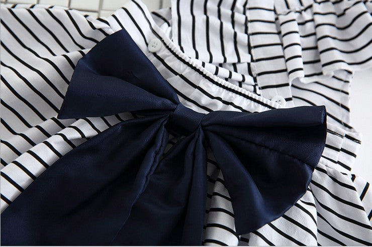 2021ins explodes, baby girl, baby stripe dress, shorts suit, princess skirt, big bow knot - Amazhona 