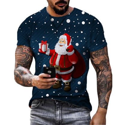 2022 Mens Funny Cartoon Santa Printed Red T Shirts Mens Christmas Fashion Short Sleeve Top T Shirts - Amazhona 