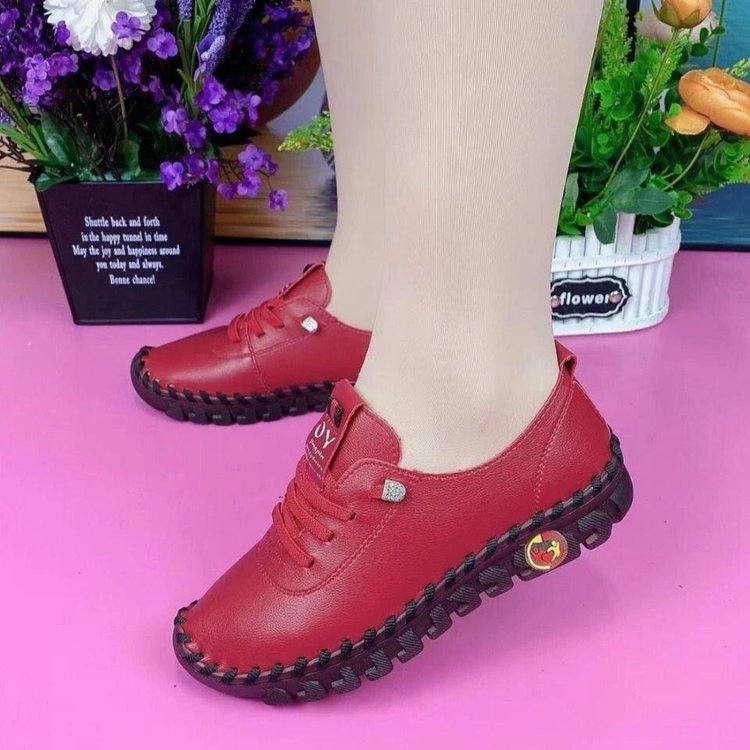 2022 New Spring Casual Women Shoes Platform Loafers 2022 Lace Up Leather Flats Slip-On Mom Shoe Mujer Zapatos Chaussure Femme - Amazhona 