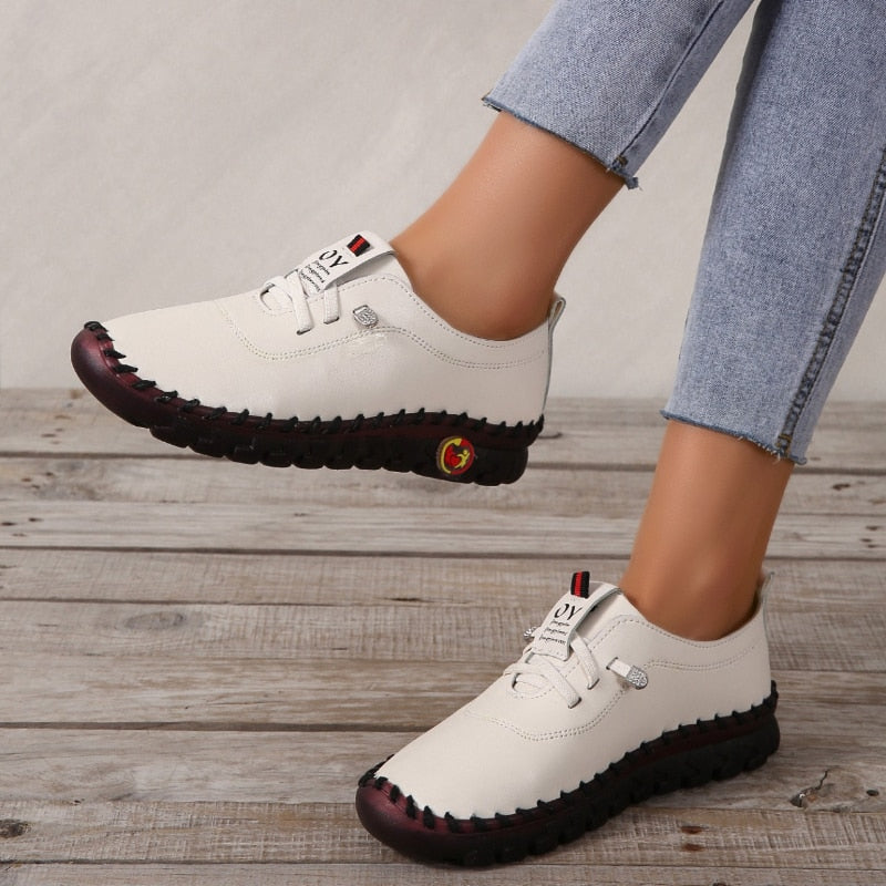 2022 New Spring Casual Women Shoes Platform Loafers 2022 Lace Up Leather Flats Slip-On Mom Shoe Mujer Zapatos Chaussure Femme - Amazhona 