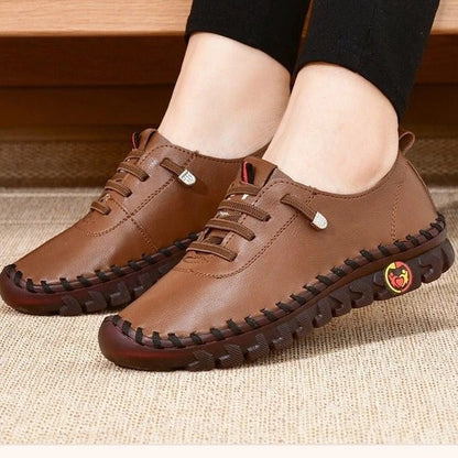 2022 New Spring Casual Women Shoes Platform Loafers 2022 Lace Up Leather Flats Slip-On Mom Shoe Mujer Zapatos Chaussure Femme - Amazhona 