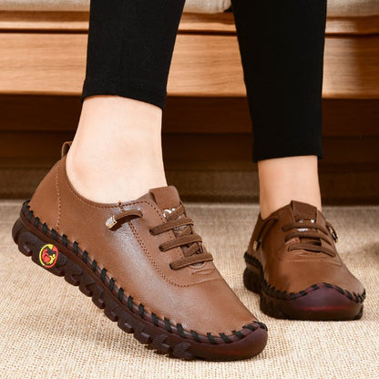 2022 New Spring Women Platform Loafers Lace Up Casual Vulcanized Shoes Leather Slip-On Flats Shoe Fashion Breathable Women Shoes - Amazhona 