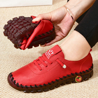 2022 New Spring Women Platform Loafers Lace Up Casual Vulcanized Shoes Leather Slip-On Flats Shoe Fashion Breathable Women Shoes - Amazhona 