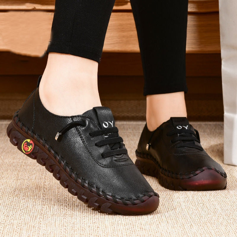 2022 New Spring Women Platform Loafers Lace Up Casual Vulcanized Shoes Leather Slip-On Flats Shoe Fashion Breathable Women Shoes - Amazhona 