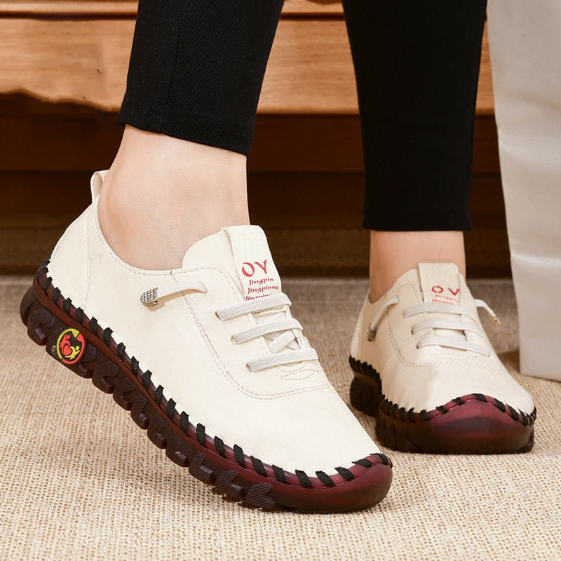 2022 New Spring Women Platform Loafers Lace Up Casual Vulcanized Shoes Leather Slip-On Flats Shoe Fashion Breathable Women Shoes - Amazhona 