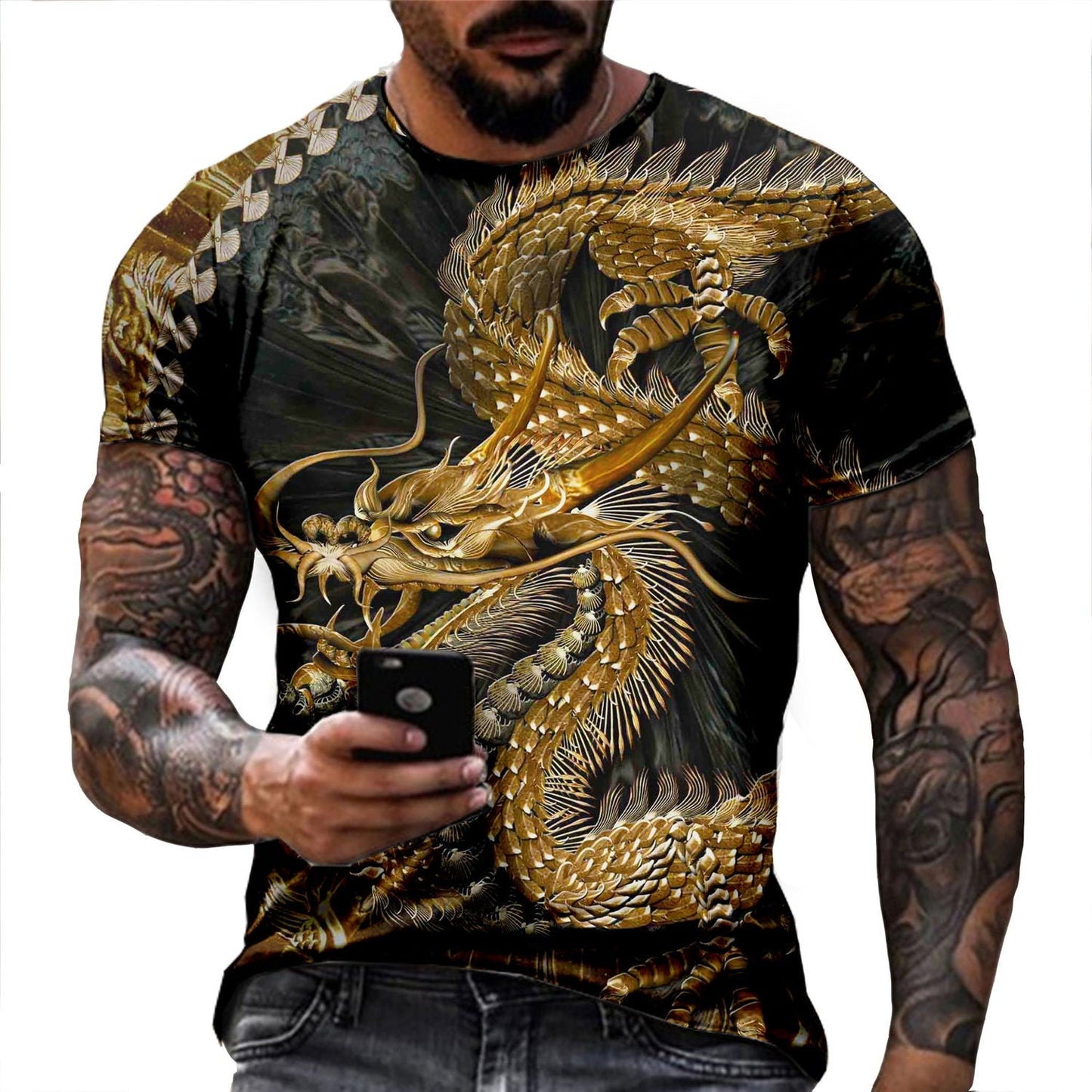 2022 Summer Hipster Men T-shirt Tattoo Dragon 3D Printed Harajuku Short Sleeve T Shirts Unisex Casual Tops - Amazhona 