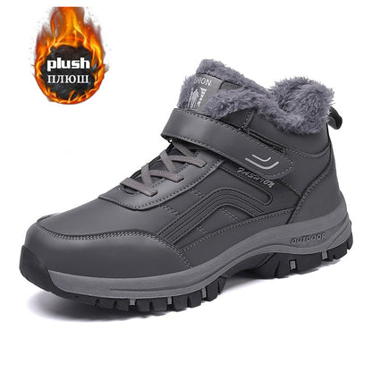 2022 Winter Men Boots Waterproof Leather Sneakers Snow Boots Outdoor Male Hiking Boots Work Shoes High Top Non-slip Ankle Boots - Amazhona 