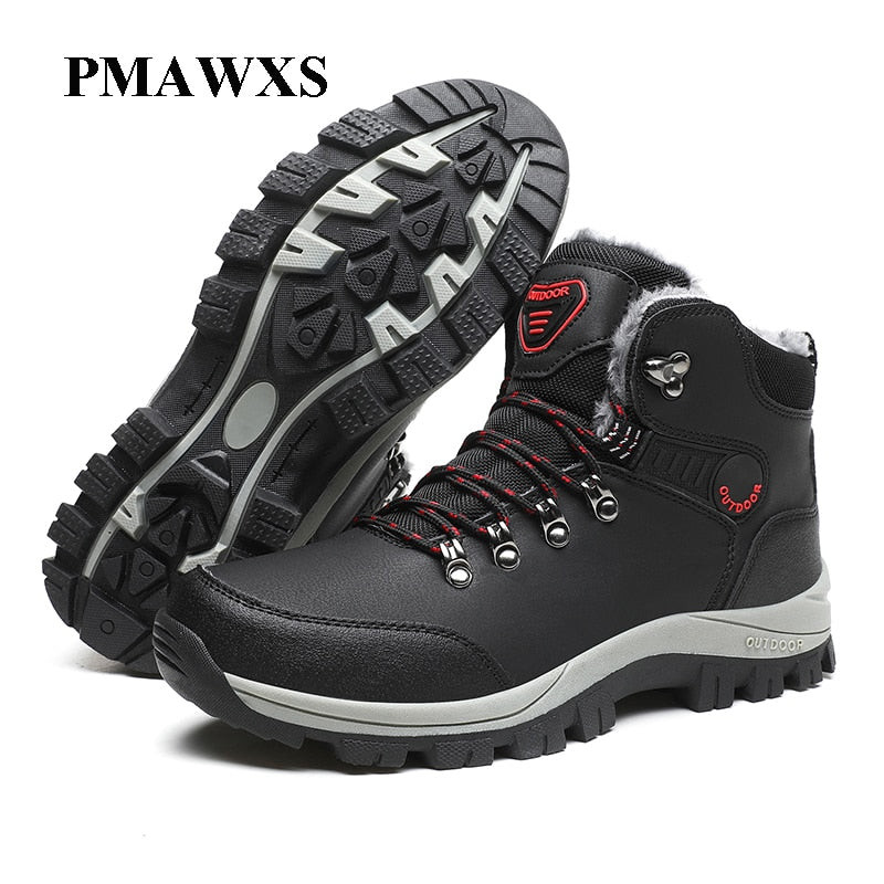 2022 Winter Men Boots Waterproof Leather Sneakers Snow Boots Outdoor Male Hiking Boots Work Shoes High Top Non-slip Ankle Boots - Amazhona 