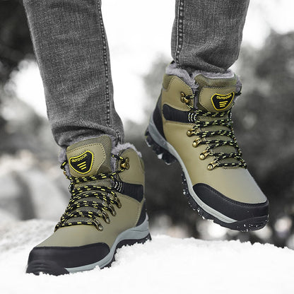 2022 Winter Men Boots Waterproof Leather Sneakers Snow Boots Outdoor Male Hiking Boots Work Shoes High Top Non-slip Ankle Boots - Amazhona 