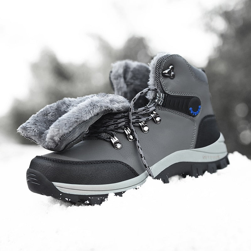 2022 Winter Men Boots Waterproof Leather Sneakers Snow Boots Outdoor Male Hiking Boots Work Shoes High Top Non-slip Ankle Boots - Amazhona 