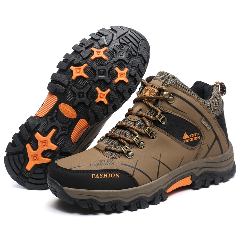 2022 Winter Men Boots Waterproof Leather Sneakers Snow Boots Outdoor Male Hiking Boots Work Shoes High Top Non-slip Ankle Boots - Amazhona 