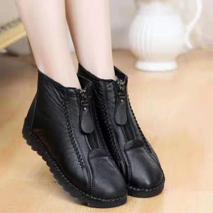 2022 Winter Women Ankle Boots Fashion Warm Mother's Boots Flat-Bottom Comfortable Non Slip Front Zipper Closure Female Footwear - Amazhona 