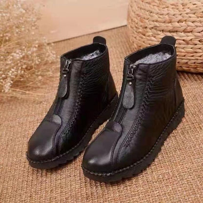 2022 Winter Women Ankle Boots Fashion Warm Mother's Boots Flat-Bottom Comfortable Non Slip Front Zipper Closure Female Footwear - Amazhona 